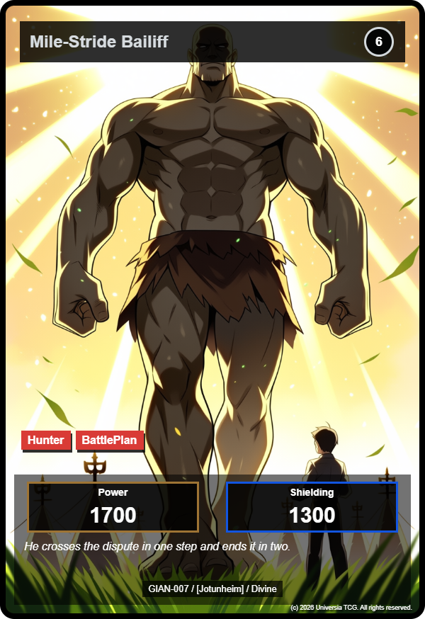 Mile-Stride Bailiff card showing Hunter